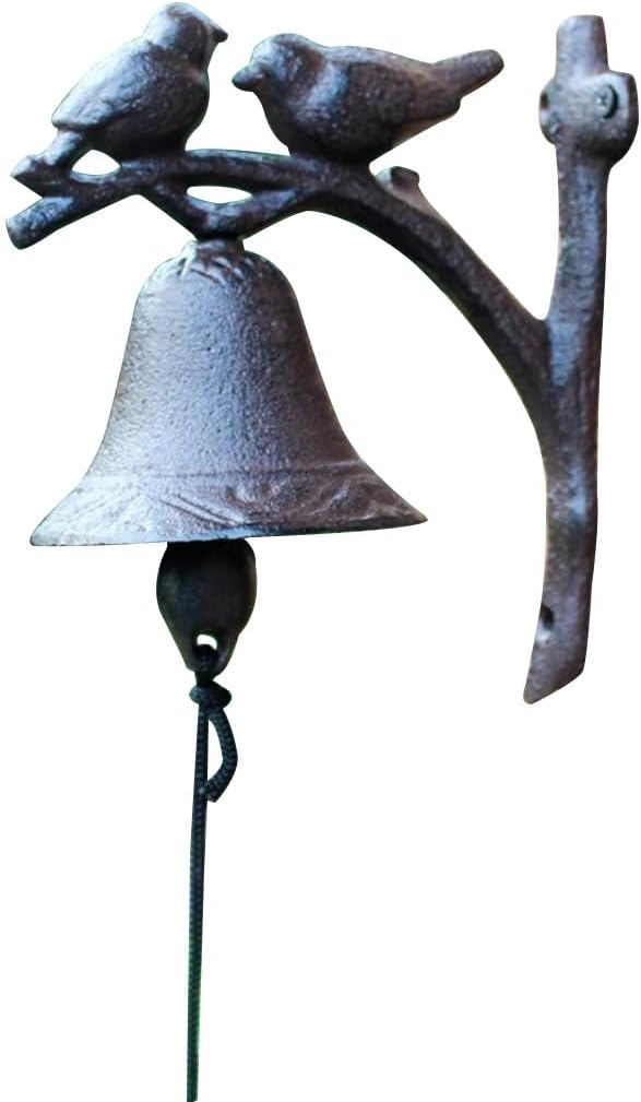 Classic Cast Iron Doorbell-Double Bird Decoration, Weather-Resistant Handmade Wall Bell for House, Patio & Gate, Pull Rope/Easy to Install