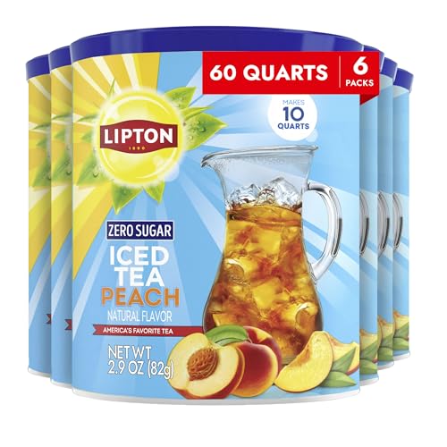 Image of Lipton Zero Sugar Peach Iced Tea Mix, Makes (10 Quarts - 6-Pack)