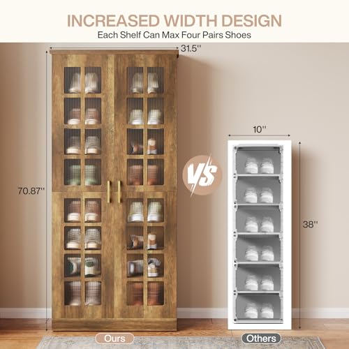 Image of Tribesigns Tall Shoe Cabinet with Doors, 8-Tier Shoe Storage with Adjustable Shelves, Modern Shoe Organizer Shoe Rack Cabinet for Entryway, Hallway, Closet, Living Room, Rustic Brown