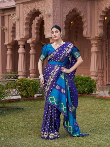 Image of SWORNOF Women's Silk Kanjivaram Kanchipuram Saree With Blouse Piece