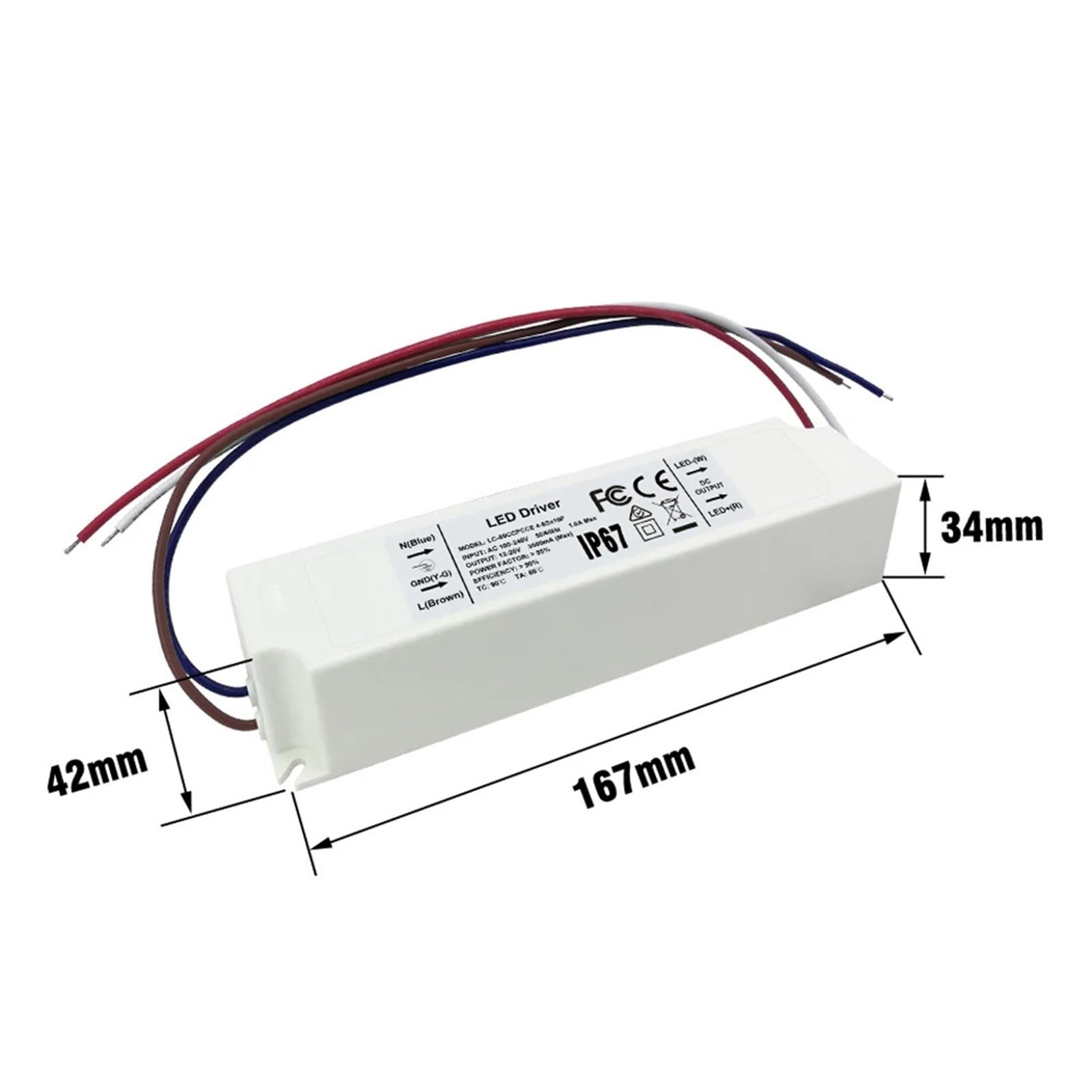 Illuminazione Driver LED Corrente costante 700 1200 2100 2400 3000 mA 40 50 60 70 Alimentatore IP67 da 80 W Watt(Plastic Case,2100mA 18-39V)