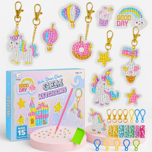 Image of Storio DIY Gem Keychain Kit for Girls | Make Your Own Keychains with Gem Stickers | Fun Art & Craft Toy for Kids | Gift for Girls Age 5+