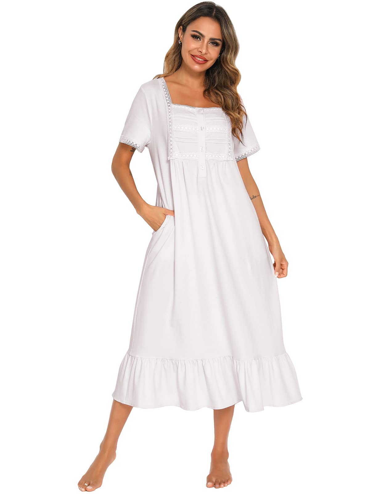 Verve Jelly Camicia da Notte da Donna Vintage vittoriana a Maniche Lunghe in Cotone Pigiama Pigiama Vestito Leggero e Morbido per la casa