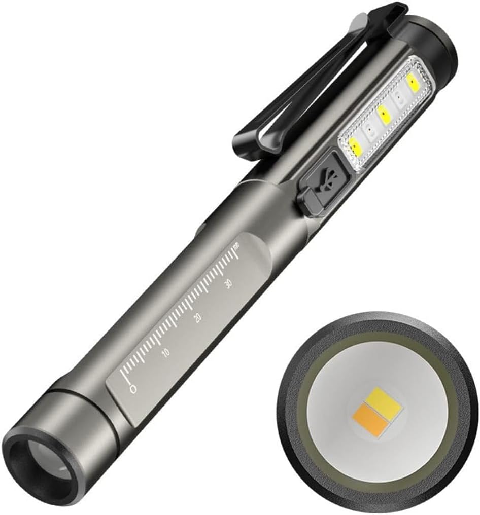 Diagnostic Medical Penlight, Rechargeable USB Pen Torch Light, Reusable LED Penlight with White/Yellow/UV Light, Built-in Battery, Pupil Gauge for Doctor, Nurse, Emergency [Energy Class A+]