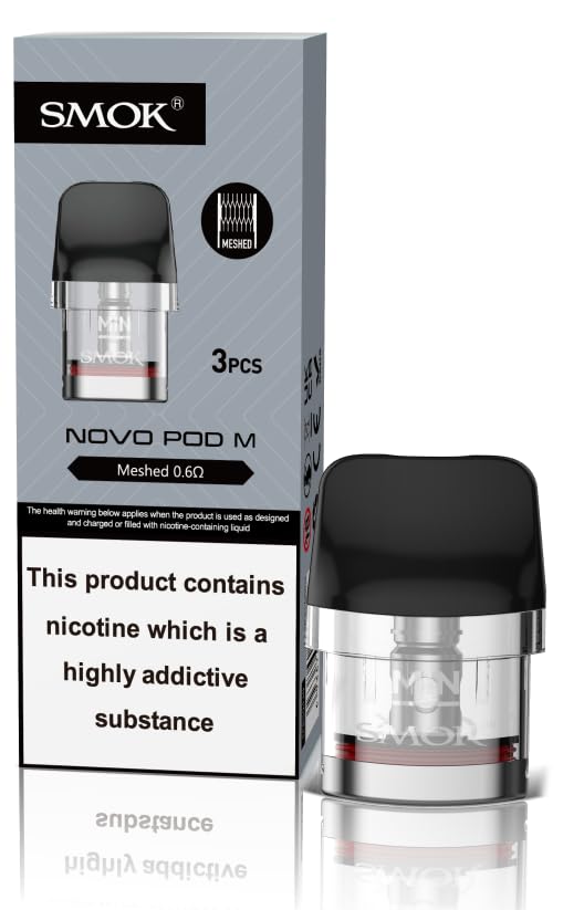 SMOK Novo M Replacement PODs, Mesh, 0.6 Ohm, Built-in Coils, Easy Top Fill, Visible Tracking Design, Works With Novo GT Series, SMOK Vaping PODs, Pack of 3, No Nicotine (Transparent Black)