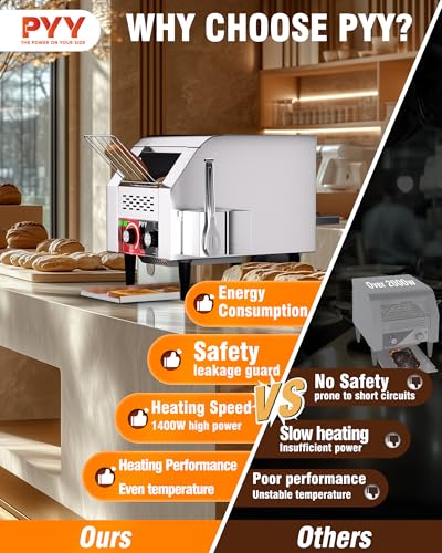 Image of PYY Commercial Conveyor Toaster 100pcs /h - Electric Conveyor Belt Toaster for Toast, Bun, Bagel, Bread, Heavy Duty Stainless Steel Toaster Oven for Restaurant, Bakery, Buffet Use