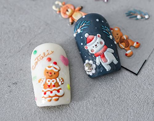 Winter Nail Art Stickers, 5D Stereoscopic Embossed Nail Stickers Winter Snowman Nail Design Stick Elk Pattern Xmas Christmas Bell Tree For Christmas Nail Decoration(4 Sheets) #TOP4