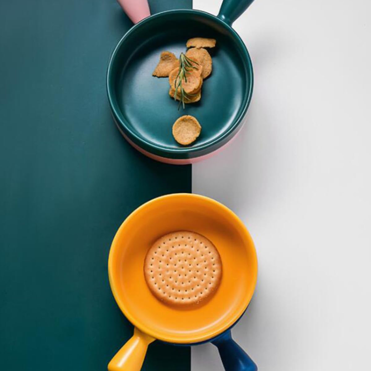 INOOMP Set 2 Pezzi Teglie Rotonde in Ceramica con Manico Piatto da Forno per Pane e Frutta Uso in Cucina e Servizio