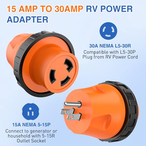 Image of Nilight 15 Amp to 30 Amp RV Power Adapter 5-15P to L5-30R | 110 Volt Twist Locking Connector 15A Male Plug to 30A Female Receptacle for RV Generator Camper Electrical Converter