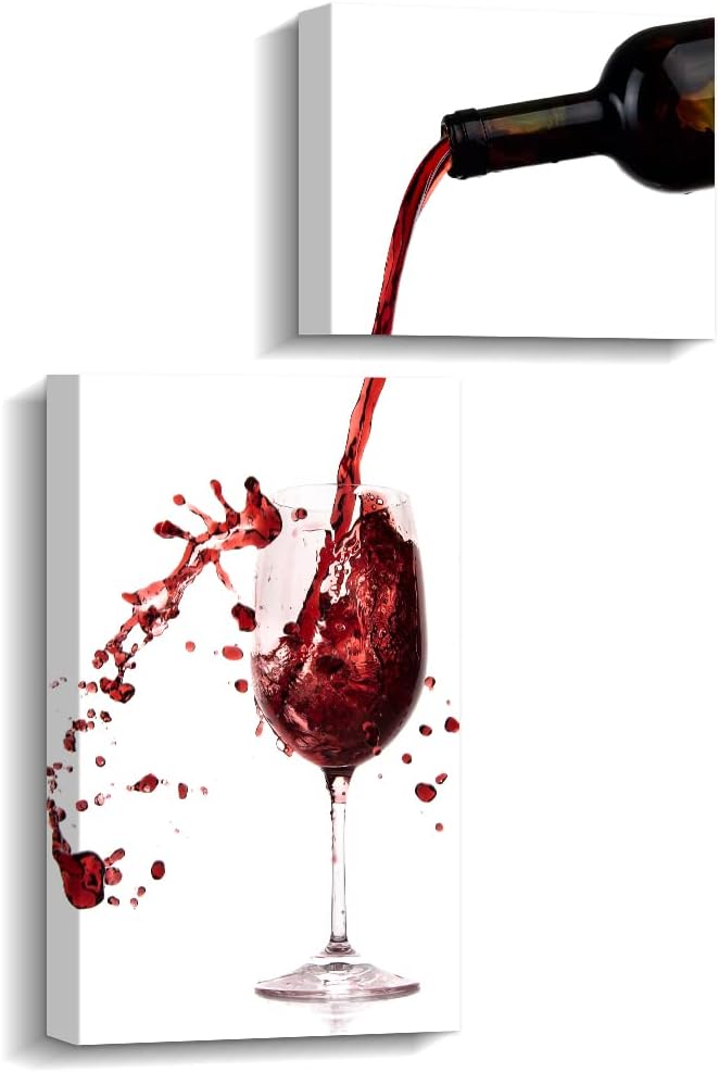 Pinetree Art Wine Wall Decor for Kitchen Modern Kitchen Wall Art Dinning Room Wall Decor 2 Panels Wine Canvas Art for Home Kitchen Decoration (wine a bit)