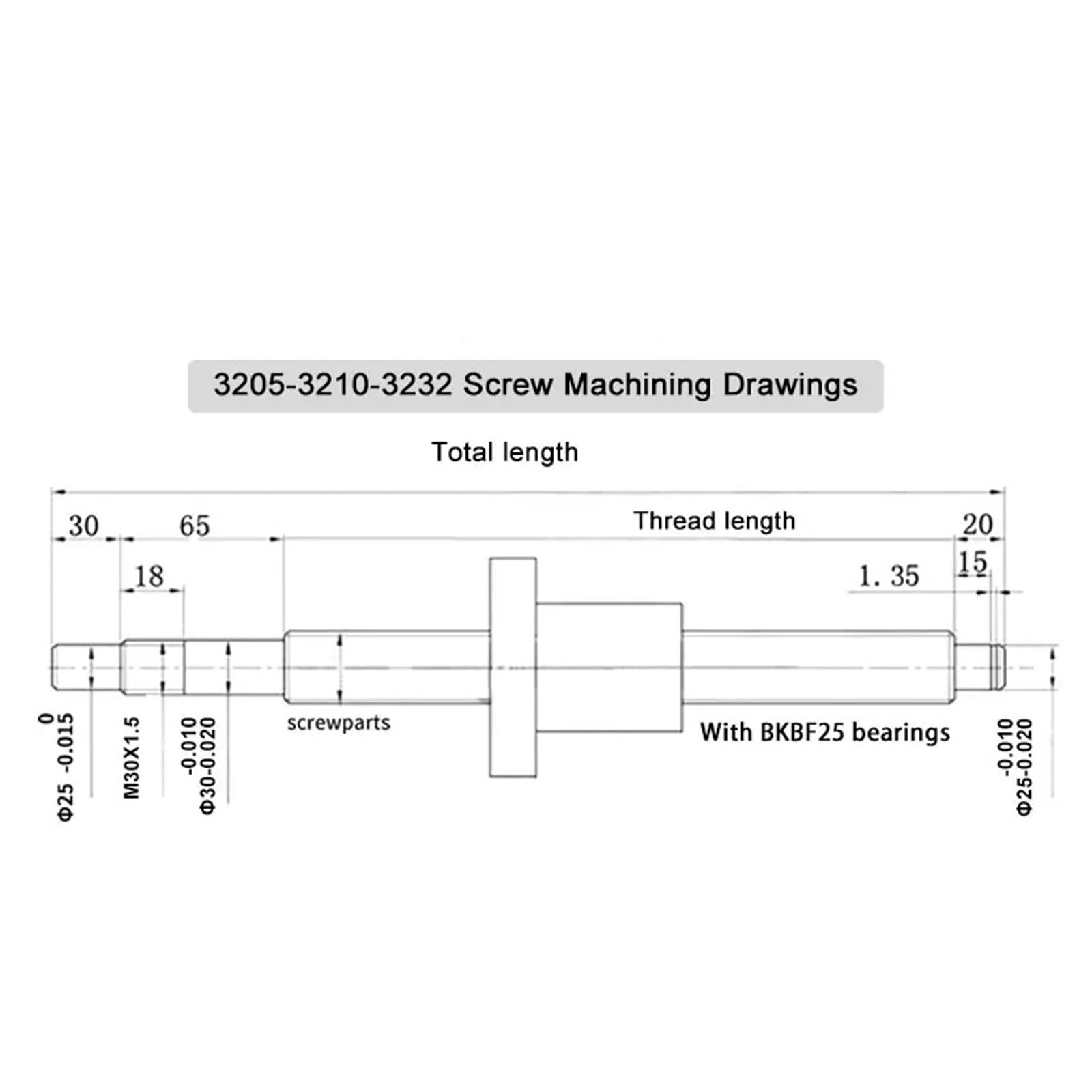 Metal Ball Screw nut end Processing SFU3205 Ball Screw Set Ball Screw Nut BK25 BF25 300 400 600mm End Machined Nut Holder Coupling for 3D Printer(900mm)