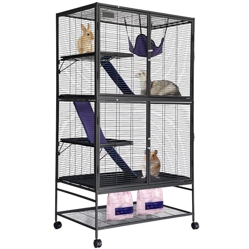 Garvee Metal Small Animal Cage,64 in H Ferret Cage for Small Animals - 4 Tier Large Hamster Cage with Removable Ramp, Hammock, Extra Storage Stand,Rem