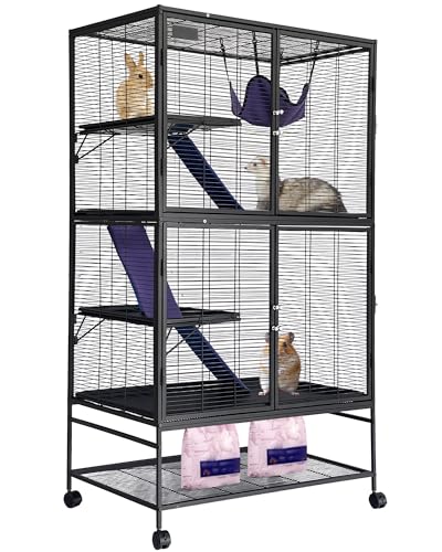 Garvee Metal Small Animal Cage 64 in H Ferret Cage for Small Animals - 4 Tier Large Hamster Cage with Removable Ramp Hammock Extra Storage Stand Removable Tray for Ferret Chinchilla Hamster