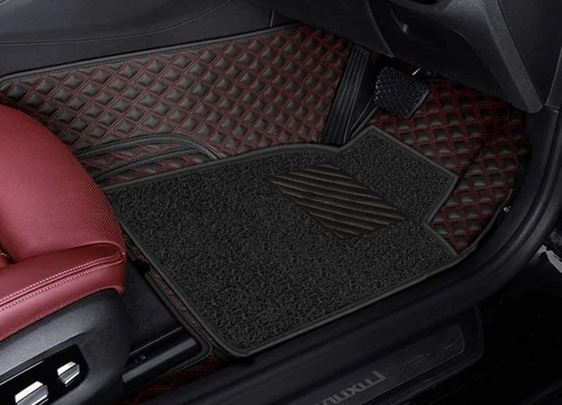 Image of NCEHEAL 7D Compatible with MG ZS Custom Fitted Faux Leather 7D Antiskid Car Floor Mats - Black with Red Thread