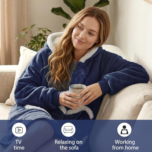 Image of Oversized Wearab Blanket Hoodie, Cozy Flannel Blanket with Sleeves and Zipper for Women, Mens, Teens