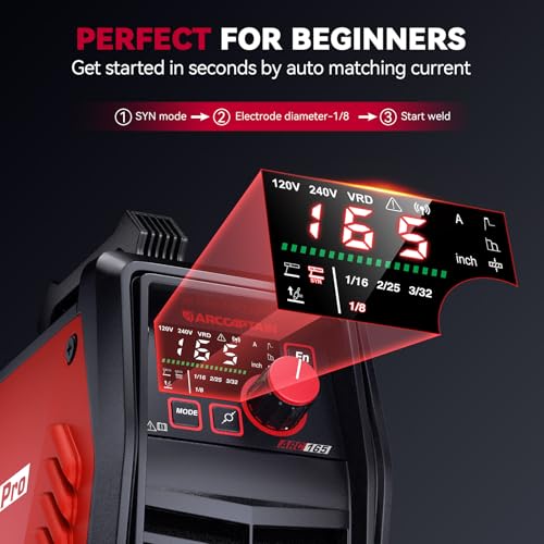 Image of ARCCAPTAIN 165A Stick Welder, ARC /Lift TIG Welding Machine, 120V /240V | APP Control, Synergic Control, Large LED Display, Hot Start, Arc Force, Anti-Stick, IGBT Inverter, 10 Rods, Home DIY & Repair