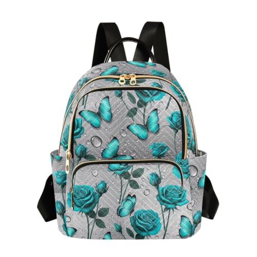 Sac à dos matelassé argenté femme résistant avec poches zippées anti-perte d'objets bleu sarcelle