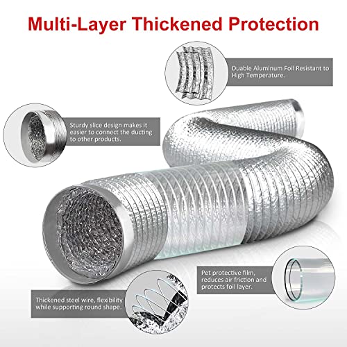 Cuchiilo 4 Inch Dryer Vent Hose 4 Inch Dryer Duct Flexible Air Ducting Aluminum Foil (4In 8Ft) Non-Insulated With Gloves,Tape And 2 Clamps,Silver #TOP3
