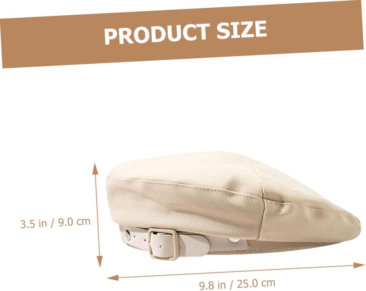 Leather Sun Protection Beret Hat for Women Vintage French Style Adjustable Beige Belt Cap, One Size, Casual Outdoor Travel Accessory
