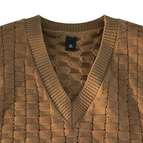 Mens Plaid Knitwear Pullover Vest Checkered Pattern Cable Knit Sweater Vest V Neck Sleeveless Knitted for Men2