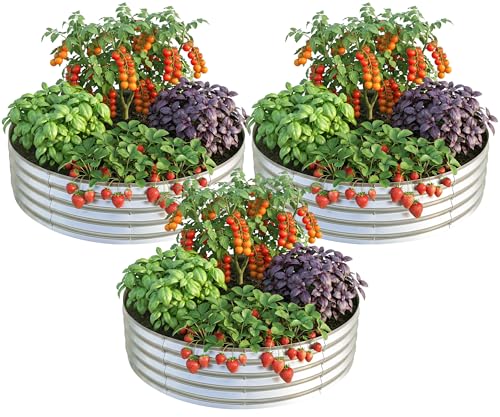 Utopia Home Galvanized Raised Garden Bed Kit 2x2x1 Ft Planter Box Round Raised Garden Beds Outdoor Easy Assembly Metal Raised Bed for Gardening Vegetables Fruits Flowers Pack of 3 Silver