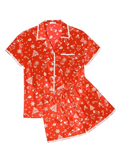 Image of Ekouaer Womens Silk Pajama Sets 2 Piece Satin Pj Set Button Down Shirt and Shorts Lounge Sets Classic with Pockets