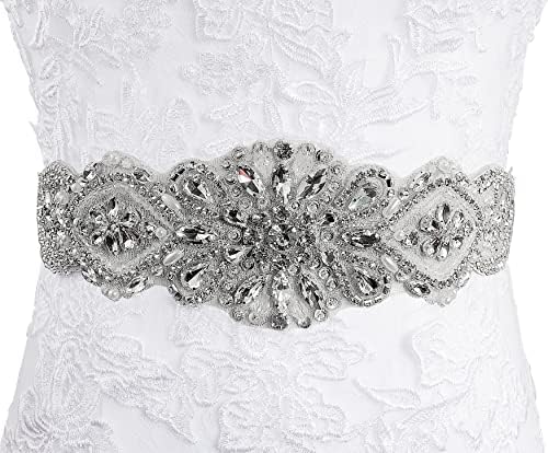 Lovful Bridal Belt for Dresses, Wedding Dress Belt Sash for Women, Crystal Beaded and Rhinestone Belts,White