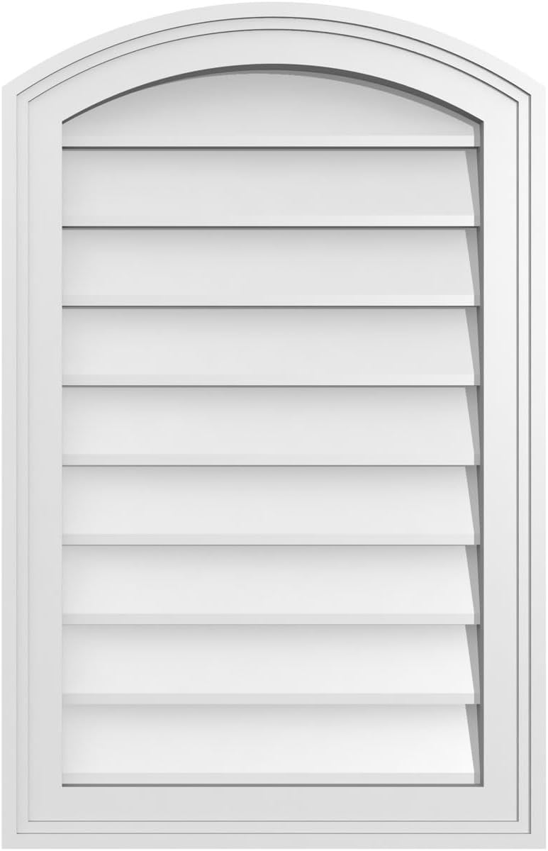 Ekena Millwork GVPAR18X2802SN Arch Top Surface Mount PVC Gable Vent, 18"W x 28"H, Factory Primed White