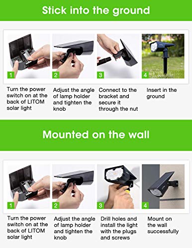 LITOM 12 LEDs Solar Landscape Spotlights, IP67 Waterproof Solar Powered Wall Lights 2-in-1 Wireless Outdoor Solar Landscaping Lights for Yard Garden Driveway Porch Walkway Pool Patio 2 Pack Warm White