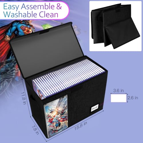 Image of Display Comic Book Storage Box 15.8 inch X 7.8 inch X 11.8 inch, Collapsible Holds 160-180 Comic Book Bags Organizer Heavy Duty Bin Container Holder Shelf for Comic Book Sleeves and Boards, 5 Pack