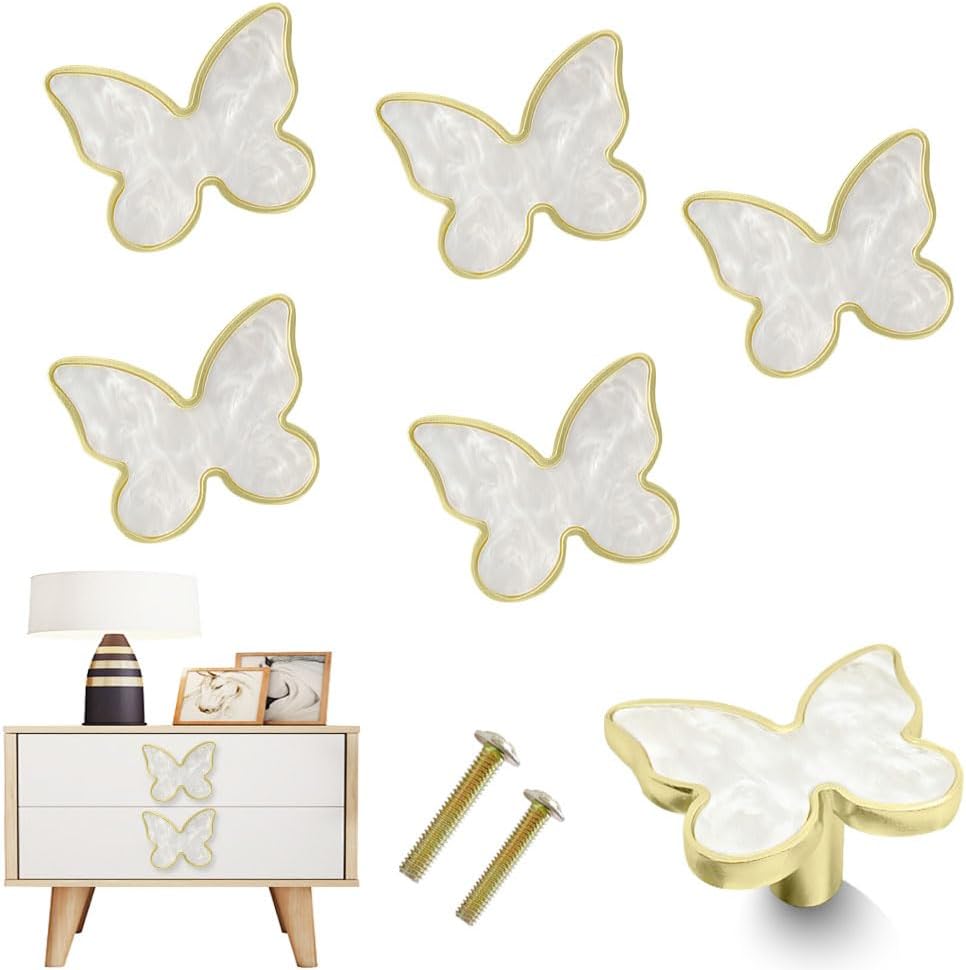 6pcs Butterfly Handgrip Alloy Band Screws Single Hole Rotary Handgrip Decorative Door Handgrip for Kitchen 、Cabinet 、Drawer、Closet Decorat Furniture Door (Pink)