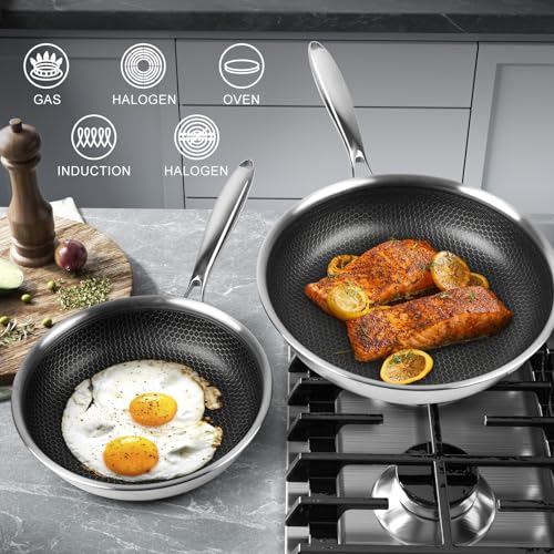 Innerwell Stainless Steel Frying Pan 8 Inch Nonstick Honeycomb Coatings Skillet for Eggs & Omelettes-Non Toxic Healthy Kitchen Cooking Pan Compatible with All Cooktops - Thumbnail 4