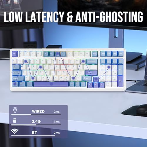 Image of EPOMAKER x Aula F99 Customizable and Hot-Swappable Wireless Mechanical Keyboard, Bluetooth /2.4Ghz /USB-C, Gasket, 8000mAh, NKRO, RGB, US ANSI, for Gaming /Win /Mac (Purple, Graywood Switch)