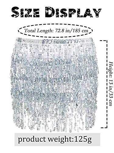 Twinklede Boho Fringe Skirt Sequin Tassel Belly Dance Hip Scarf Rave Party Skirts Belts For Women And Girls (A Silver) #TOP4