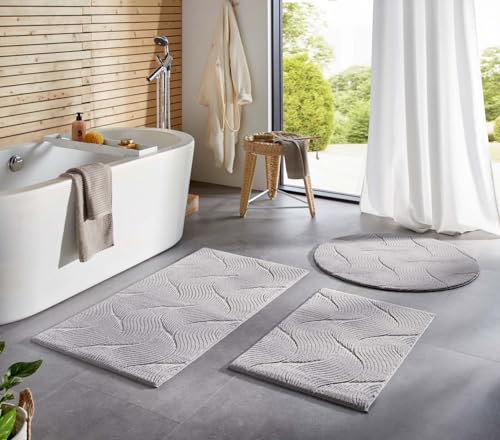 Taracarpet Badematte Homestyle rutschfest waschbar Badezimmerteppich Bad-Vorleger, WC Deko, Duschvorleger für Dusche und Badewannen sehr weich und als Set kombinierbar Grau Dühne 050x080 cm