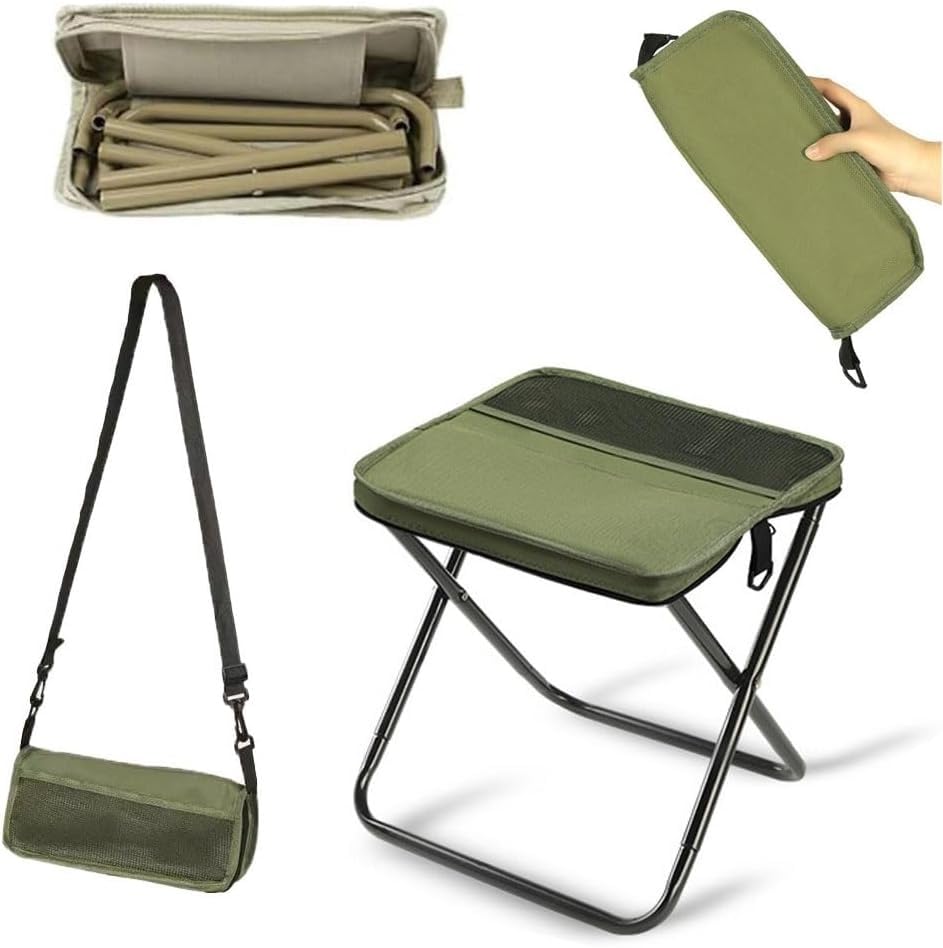 AngloCrate Foldable backpack stool, portable mini outdoor camping folding seat, folding leisure chair with zipper, camping, fishing, hiking, outdoor barbecue(Green,S)