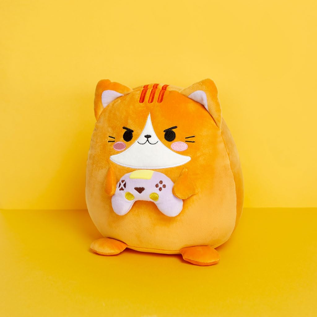 Balvi Cuscino Fluffy Kawaii Gamer Colore arancio Gatto che gioca ai videogiochi Morbido e spugnoso Ny