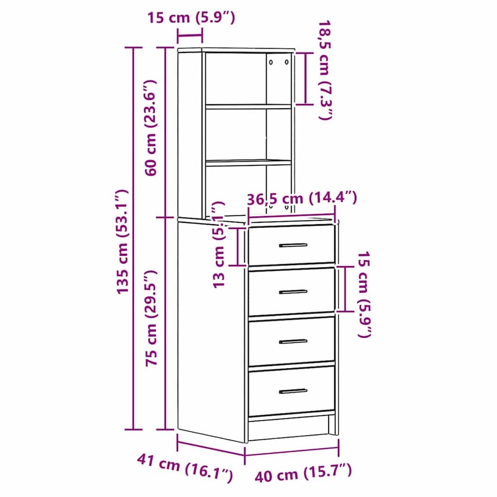 vidaXL Haut Armoire Blanc 40 x 41 x 135 cm Bois d'ingénierie, Cabinet de Salle à Manger Moderne, Haut de Gamme, Espace de Rangement, Meuble Durable, Finition Mate