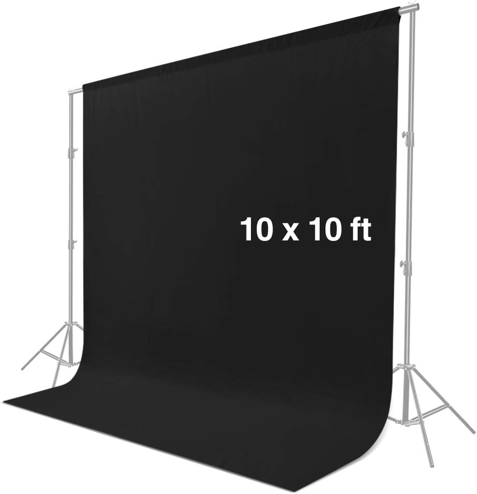 CRAPHY Photo Studio Backdrop 3 x 3 m/ 10 x 10 ft, Silk Cotton Cloth Collapsible Photo Background, Lightweight Seamless Sheet for Professional Photography - Black
