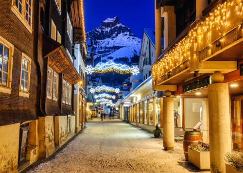 Fond de Noël village suisse 3.6x3m avec guirlandes pour studio photo