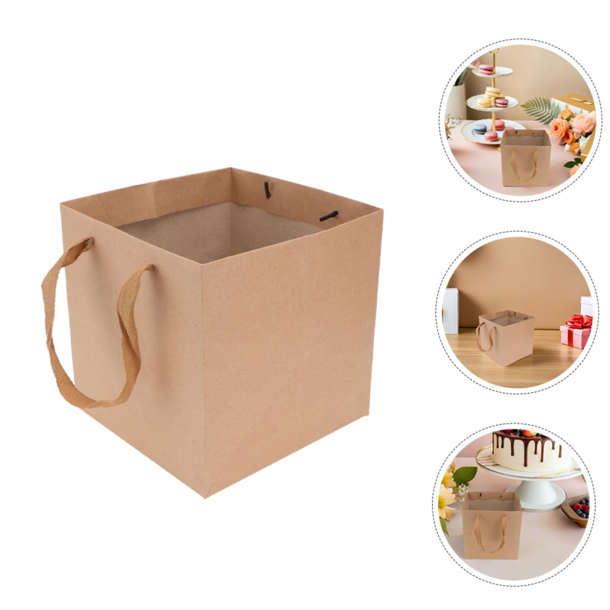 PRETYZOOM Bolsas de Papel Cuadradas con Asas 25x25x25 Cm para Flores Pasteles Bodas 10 Unidades