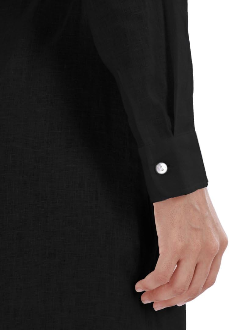 Amazhiyu Women's Pure Linen Long Sleeve Button Down Split Midi Dress with Belt - Image 6