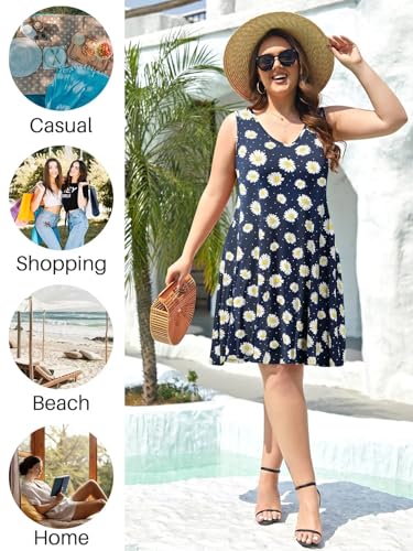 Image of BELAROI Women Casual Summer Beach Dresses Plus Size Sundress V Neck Pockets Swing Tank Dress Cover Ups