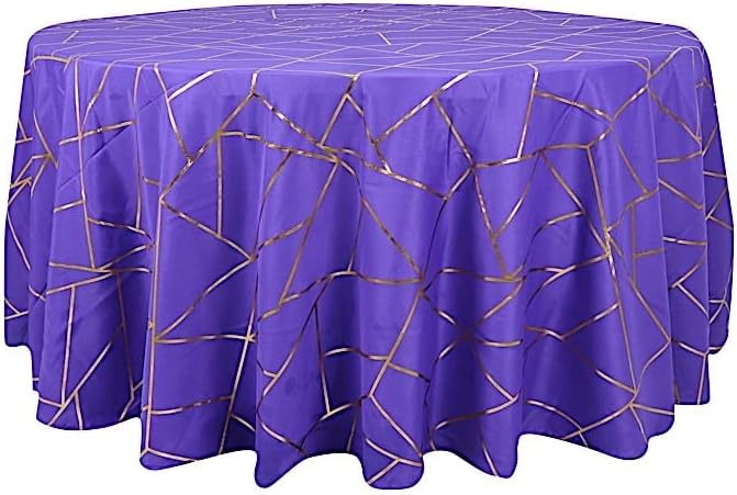 Balsa Circle Mantel redondo de poliéster con diseño geométrico metálico dorado morado de 120 pulgadas, suministros de decoración de catering para