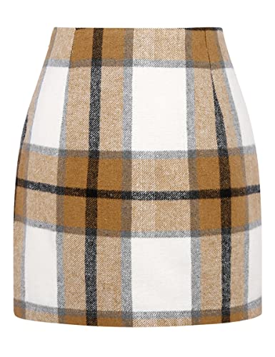 Image of IDEALSANXUN Womens High Waist Plaid Skirt Bodycon Pencil Wool Mini Skirts