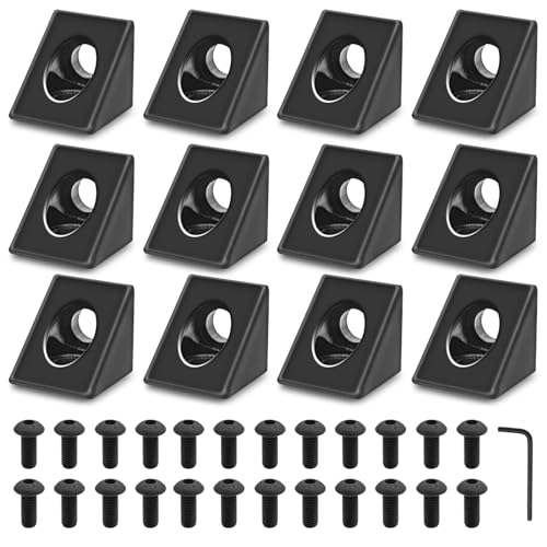 Image of 12pcs 2020 2-Way Corner Angle Bracket Connector 2020 Extrusion Hardware T-Slot V-Slot Accessories with Screws and Nuts for 2020 Aluminum Extrusion Connector 3D Printer Accessories Black