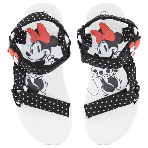 Disney Ladies Minnie Mouse Strap Sandals - Ladies Classic Minnie Mouse Double Strap Sandals Slip On Sandal Shoes2