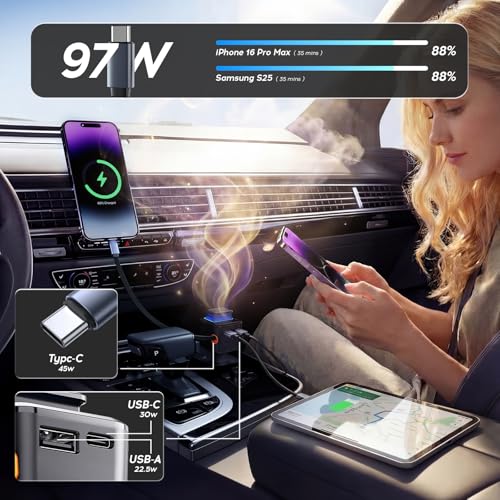 Chargeur de voiture 45W type C rétractable et 3 ports BS-01C - 2