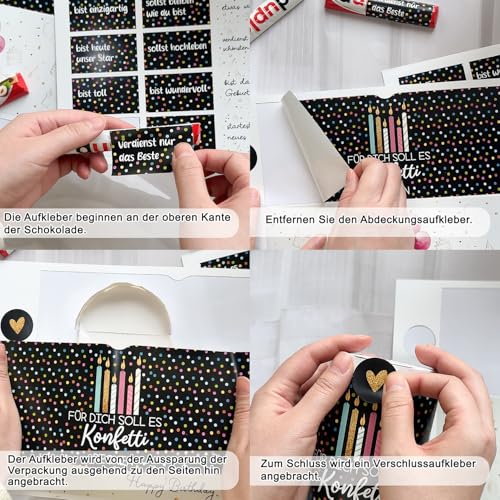 52pcs Banderolen Aufkleber Geburtstag für Duplo Schokoriegel Verpackung Geschenk Sticker mit Birthday Sprüchen für Duplo Riegel 4 Packungen Set (ohne Riegel)