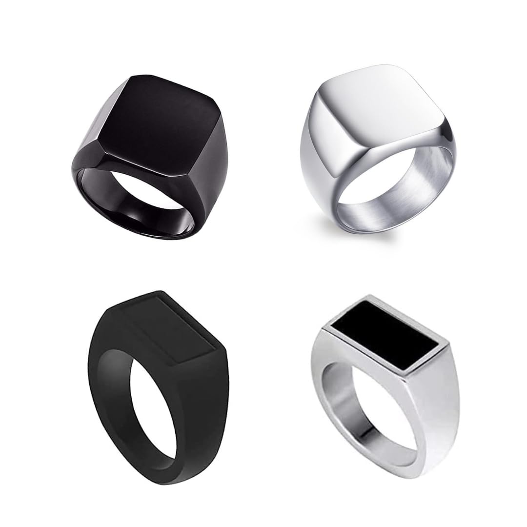 BELLINA Elegant Mens Designer Finger Ring Set | Gift For Boys/Gents/Boyfriend (Pack Of 4) (B0CGKS3WMD) Amazon Price History, Amazon Price Tracker